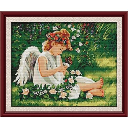 Angel on greenery cross stitch kit people 18ct 14ct 11ct count print canvas stitches embroidery DIY handmade needlework