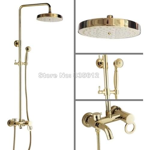 Rain Shower Faucet Set with Handheld Shower Head /Bathroom Gold Color Brass Single Handle Bathtub Wall Mounted Mixer Tap Wgf405