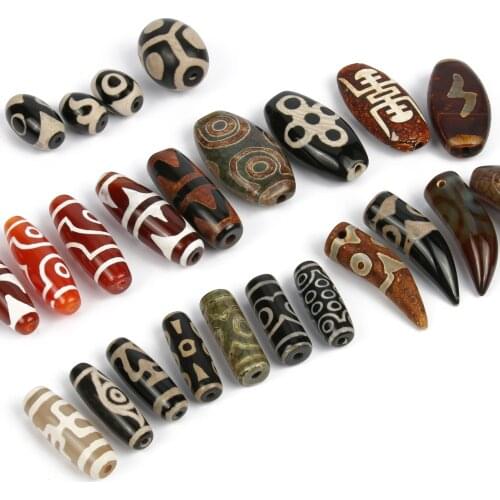Natural Tibetan Prayer Mala Dzi Agates Stone Beads Vintage Oval Geometric Antique Agata Beads for Jewelry Making DIY Bracelets