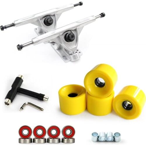 New 1Pair 7" Longboard Truck Wheels Set 4pcs PU wheels 8pcs Bearing T skateboard tool Skateboard Truck Wheel Combo For Longboard