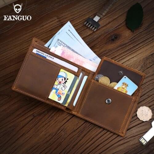 New Mens Wallet Genuine Leather Men Short Wallet Small Card Holder Male Wallets Coin Pocket Retro Purse
