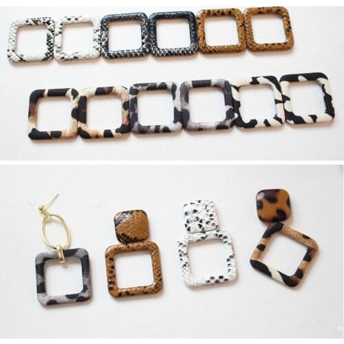 New style 30pcs/lot 30mm Leopard/snake print geometry square shape satin/pu Cloth buckle diy jewelry earring pendant accessory