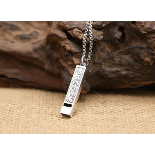Solid 925 sterling Silver work voice whistle Om mani padme hum whistle pendant charm jewelry (without chain) A942