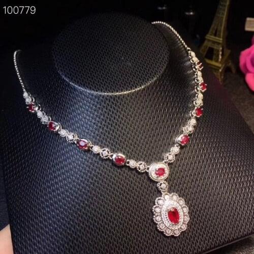 Natural red ruby necklace 925 sterling silver natural gemstone necklace luxury Flower peony round woman jewelry gift envelope