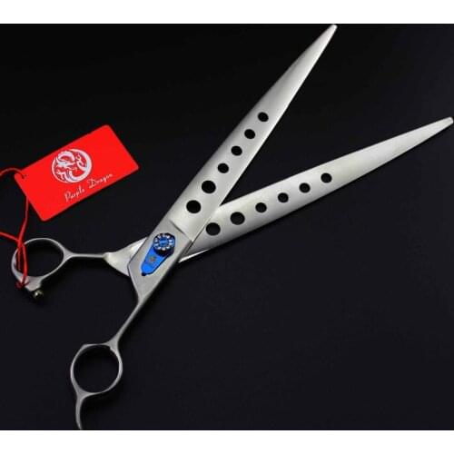 Hairdressing Scissor 681# 10'' 27cm Brand Purple Dragon With Holes TOP GRADE JP 440C Dogs Cats Pets Cutting Scissors Hair Shears