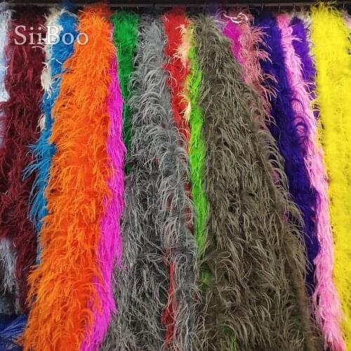Siiboo DIY 2meter length multi-color ostrich and turkey real feathers for crafts wedding decoration piume pluimen SP5980