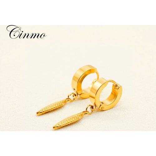 Cinmo Stainless Steel Piercing Drop Earrings Trendy Korean Feather Leaves Dangle Earrings For Men Women Wholesale Ear Jewelry