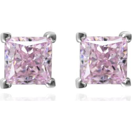 Fashion 925 Sterling Silver 6mm Pink Gemstone Aqumarine Citrine Earrings For Women Cute Wedding Earrings Double Jewelry