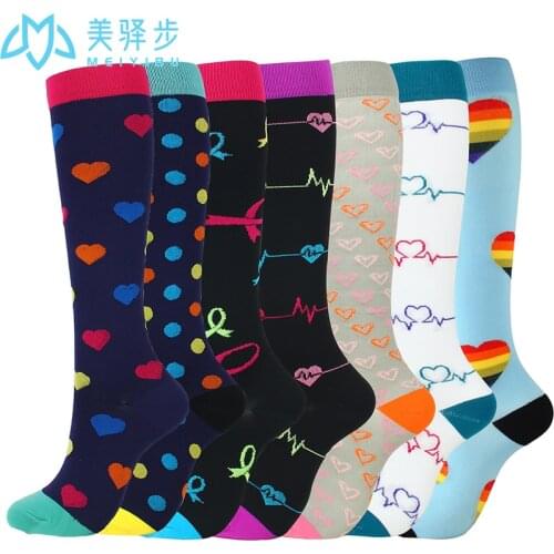 Mixed Compression Sock 7 Pairs/Lot Fit for Running Unisex Nurses Flight Travel Leg Pressure Compress Sock