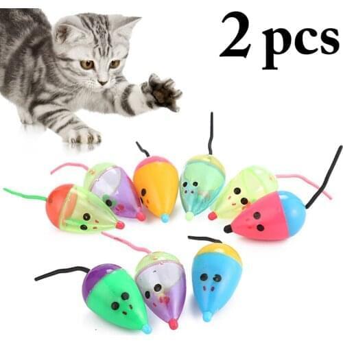 2PCS Random Color Mice Toy Funny Interactive Pet Training Toy Cat Teaser Toy Cat Funny Favor Toy for Kittens Cats