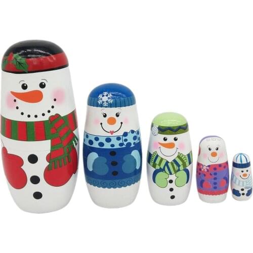 Snowman Matryoshka Russian Nesting Dolls Babushka Wooden Set 5 Pcs