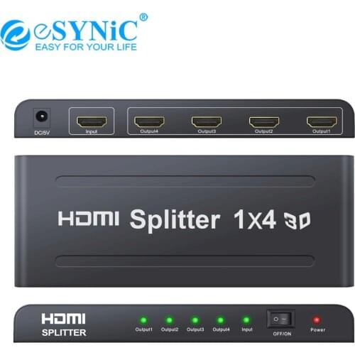 ESYNiC 1 In 4 Out HDMI-Compatible Splitter Support 4K@30Hz 3D For Laptop PS3 PS4 1X4 HDMI-Compatible Splitter With USB Cable