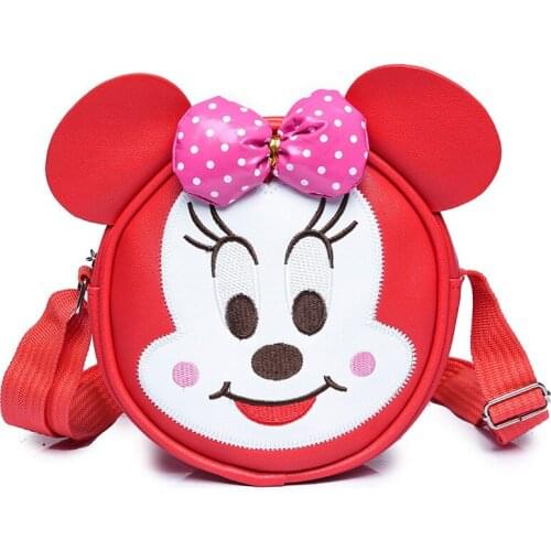 Disney anime cartoon cute Minnie pu girl one shoulder messenger small round bag girl fashion coin mobile phone lipstick bag