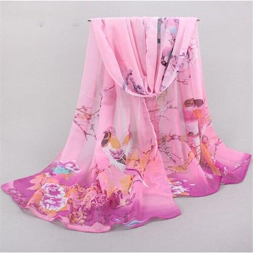 2020 Spring Autumn Fashion Chiffon Scarf 160*50cm Birds Flowers Print Scarves Shawl For Women Ladies Pashmina 24 Colors