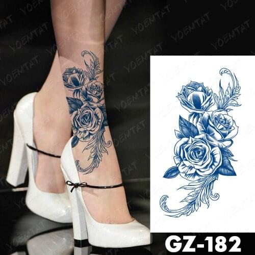 Juice Ink Waterproof Temporary Tattoo Sticker Peony Rose Flower Sunflower Flash Tattoos Woman Body Art Fake 2 weeks Tatto Male