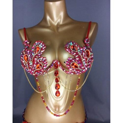 2020 High Quality Sexy Samba Carnival Bra for Womens Rainbow Red Stone Belly dancing WIRE BRA BB010