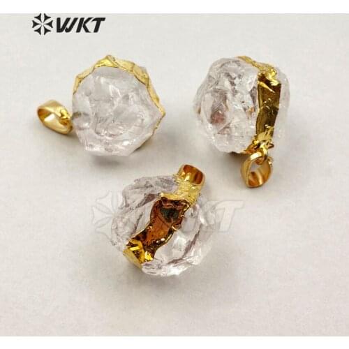 WT-P1233 WKT Fashion Raw Crystal Pendant Crystal Ball Shape Penadnt With High Quality Gold Trim Pendant Women Necklace Necklace