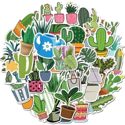 10/30/45pcs Cute Green Potted Plant Stickers DIY Waterproof Stationery Scrapbook Skateboard Diary Album Luggage Sticker Kids Toy