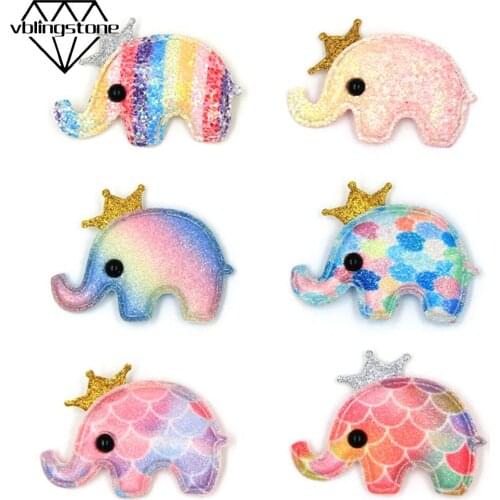 10Pcs Elephant Patches Cute Animal Patch For Children Clothes Elephant With Crown Paded Patches DIY Hair Accessories Cake Decor