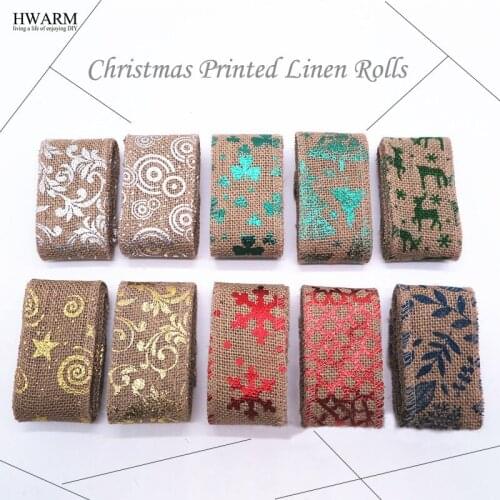 10pcs/set 6cm lace fabric ribbon Gilding Christmas Printed Linen Roll Jute Braided Belt DIY Gift Box Home Decoration Flower Pack
