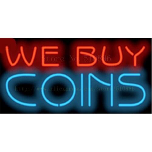 17*14" We Buy Coins NEON SIGN REAL GLASS BEER BAR PUB LIGHT SIGNS store display Pawn Shop Restaurant Advertising Lights
