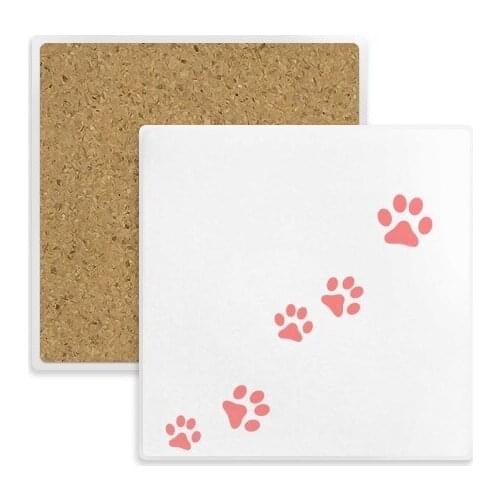 Cat Meow Animal Pink Footprint Art Paw Print Square Coaster Cup Mug Holder Absorbent Stone for Drinks 2pcs Gift