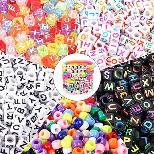 200pc/lot Letter Number Acrylic Beads Square Round Heart Big Hole Beads Mixed For DIY Making Jewelry & Charm Bracelet Wholesale