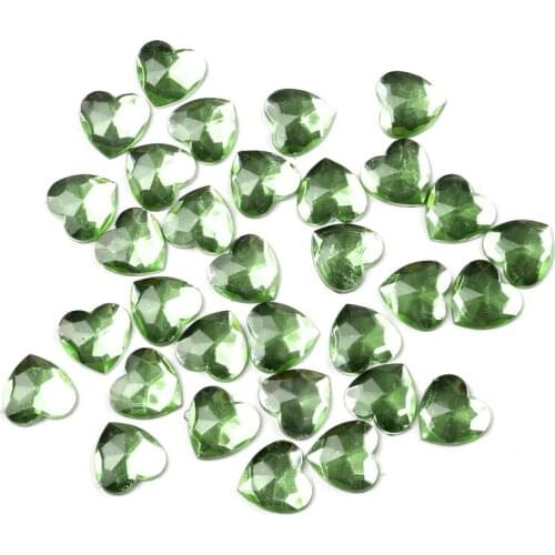 200Pcs Light Green Heart Acrylic Decoration Crafts Beads Flatback Cabochon Scrapbook DIY For Clothes Embellishments Accessories