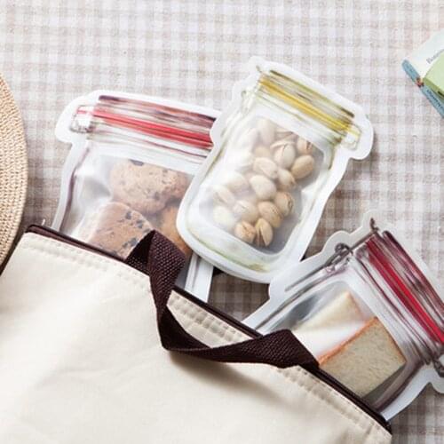 5pcs Mason Jar Seal Bag Bottle Shape Clear Storage Bag Reusability Food Storage Package Small Jewelry Packing