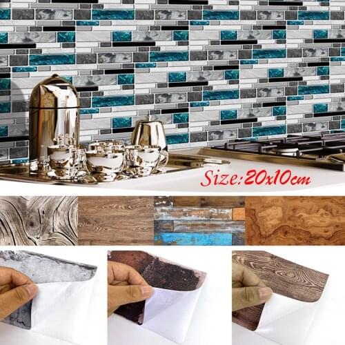 9Pcs Mordern Style Self-adhesive Wall Stickers Brick Wood Grain Pattern Wall Decal PVC Bathroom Kitchen Plane Sticker Home Decor