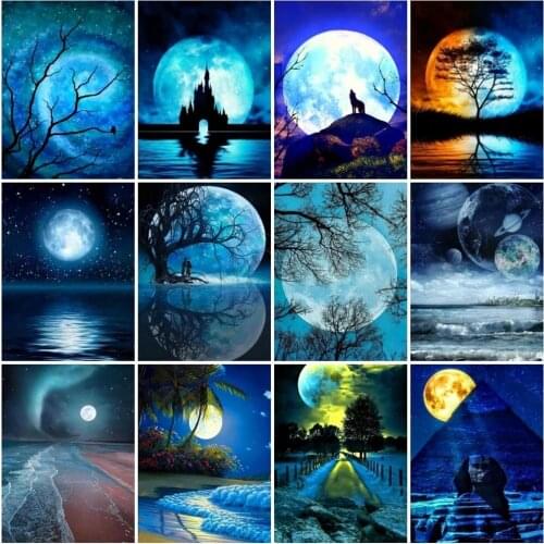 Moon Seasid Landscape Diamond Embroidery Mosaic Full Square Round Rrill Rhinestones Painting Home Decoration Wall Art Pictures