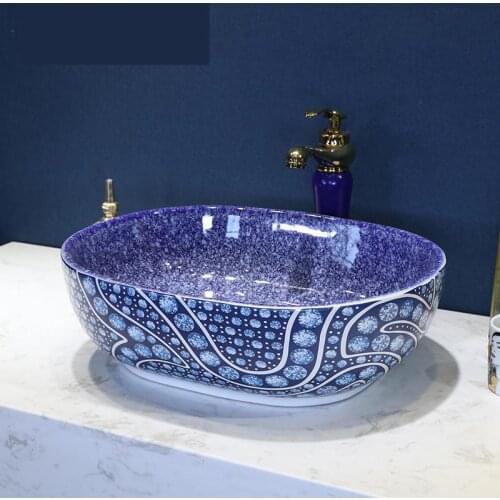 Antique colorful Europe Vintage Style Ceramic Art Basin Sinks Counter Top ceramic wash basin bathroom sink