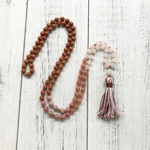 Divine Sandalwood Sunstone Mala 108 Mala Beads Necklace Buddhist Prayer Meditation Necklace Energy Awareness Tranquility