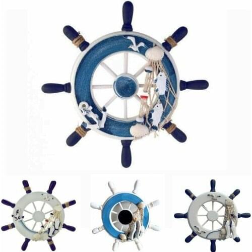 Wood Boat Ship Wheel Rudder Nautical Decoration Beach Home Wall Hanging Decor