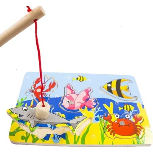 Kids Funny Fishing Games Board Magnetic Wooden Jigsaw Puzzles Parent-child Interactive Toys For Children Educational Birthday