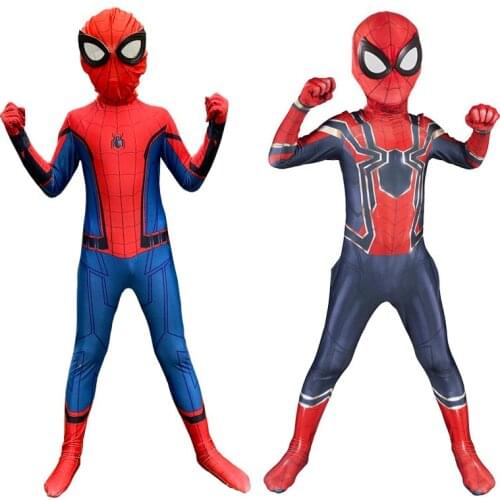 Kids Boys Red Blue Superhero Costume Homecoming Far From Home Spandex Tight Suit Child Halloween Party Jumpsuit With Lenses Mask