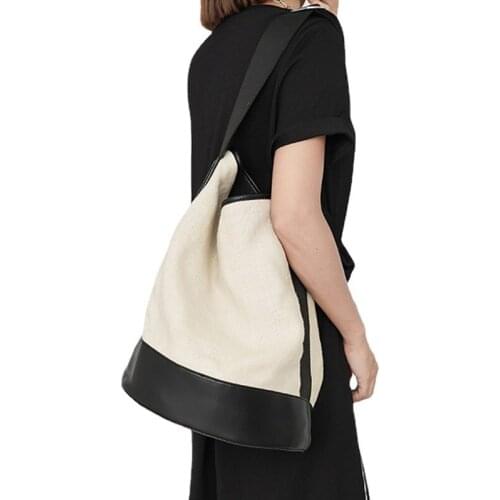 For Women Design Panelled Shoulder Crossbody Bags Luxury Linen Canvas Bag Big Tote Shopper Sac Vintage Large Capacity Bucket Bag