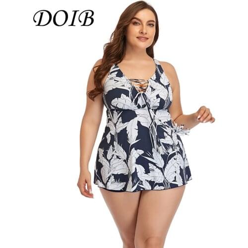 DOIB Women Push Up Swimsuit Leaf Print Plus Size Sexy Bandage Monokini Swimwear Two Piece Suit Bikini 2021 Femle Beachwear