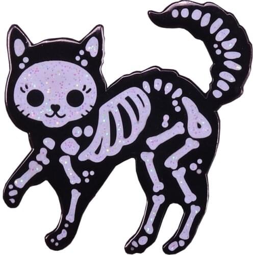 Cat skeleton enamel pin cute spooky X-Ray cats brooch skull animal badge funny Halloween gift backpack jackets accessories