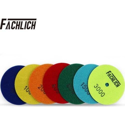 FACHLICH 7pcs/pk Diameter 100mm/4inch Dry Diamond Polishing Pads Resin Bond Diamond Flexible Sanding Disc For Granite Marble