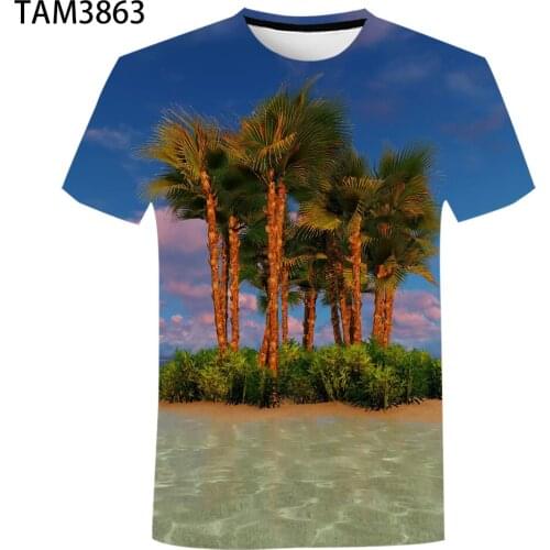 Young Mens Womens Round Neck Short Sleeve T-Shirt 3D Landscape Pattern Printing Couple Childrens Fashion Casual Top