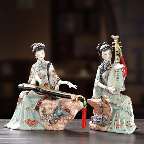 Chinese Ceramic Classical Ladies Character Statue Crafts Home Livingroom Figurines Decoration Office Coffee Table Accessories