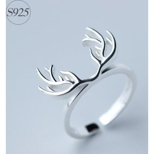 925 sterling silver jewelry Deer Antle Ring Adjustable Size GTLJ623