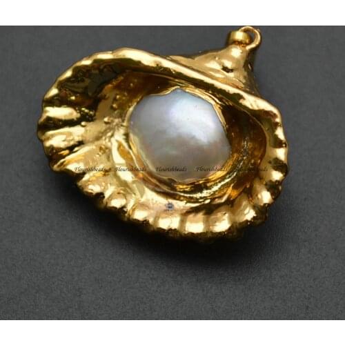Gold Color Natural Pearl Shell Shape Pendant Fit Necklace Earrings Woman Diy Findings Fashion Jewelry Making