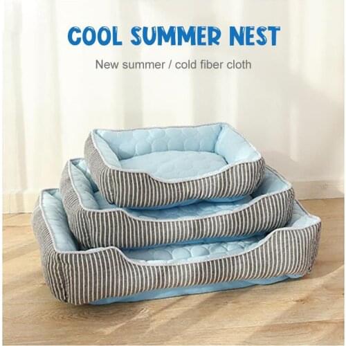 Summer Cold Pet Bed Cool Pet Products Pad Ice Silk Mat Stripe Kennel Soft Nest For Medium Small Dog Washable Pet Bed For Cat