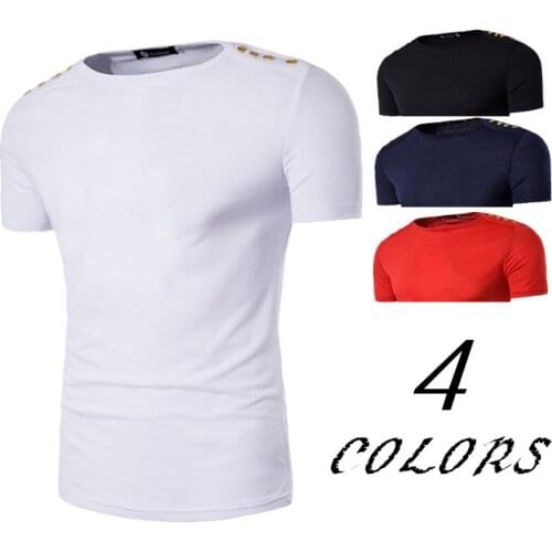 Summer New Personality Shoulder Button Decorative Boat-Neck Mouth Slim-Fit Short-Sleeved T-shirt Bottoming Shirt