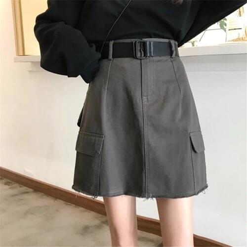 Vintage A-line Mini Skirts Women Summer Ulzzang High Waist Skirt Casual Fashion Girls Female Stylish Pocket Skirts Streetwear