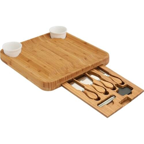 Multipurpose Natural Bamboo Cheese Board Cutter Set Anti-slip Practical Ergonomic Kitchenware Housewarming Gift