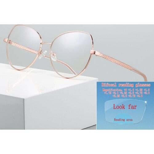 Fashion Photochromic Bifocal Reading Glasses Womens Sun Glasses Transition Metal Frame Rose Gold Presbyopia Female NX