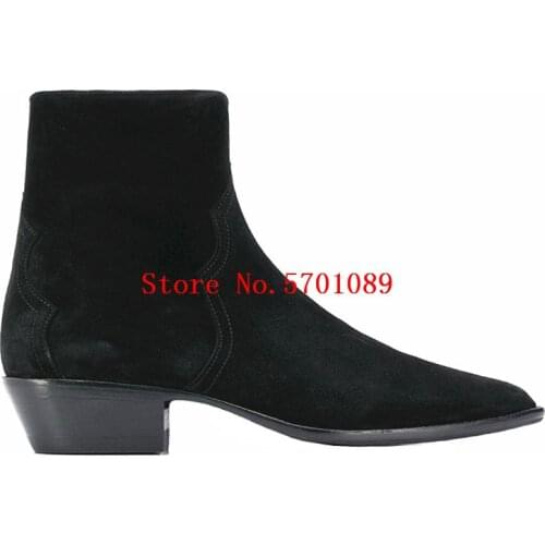 Man Chelsea Boots Side Zip Genuine Leather London Paris Fashion Ankle Boots Western Cowboy Kanye West Shoes